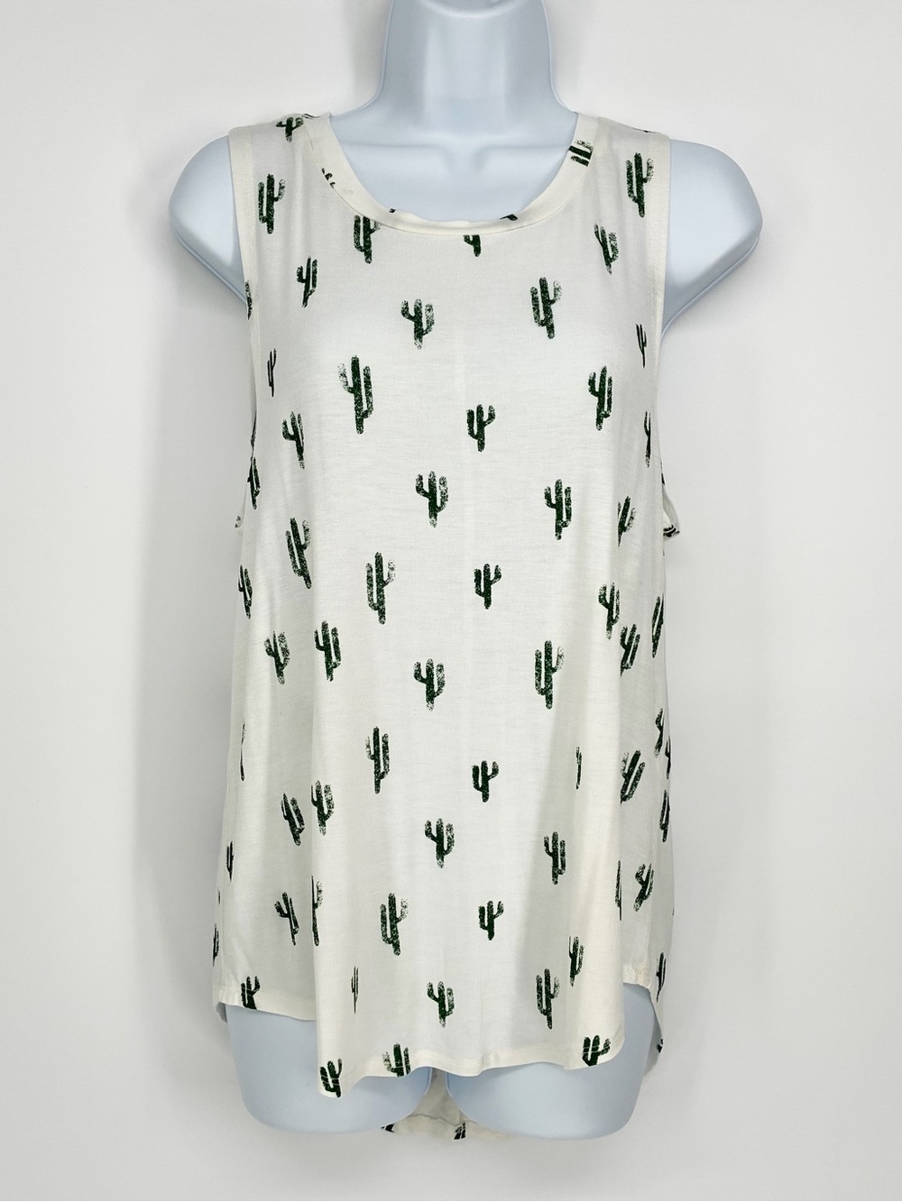 Grayson Threads Cream Saguaro Cactus Print Rayon Tank Top Sz M